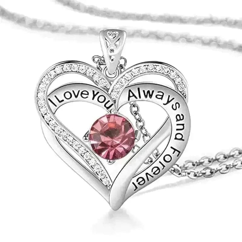 BROOCHITON Necklaces Octember I Love You Always And Forever Crystal Heart Birthstone Necklaces