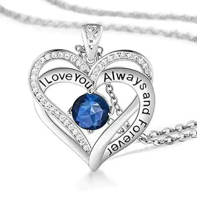 BROOCHITON Necklaces September I Love You Always And Forever Crystal Heart Birthstone Necklaces