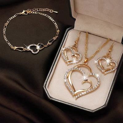 BROOCHITON Korean Style Necklace earrings bracelet Gold Set 