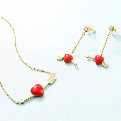 BROOCHITON Necklaces 925 silver Red Cupid's Arrow Heart Silver Necklace