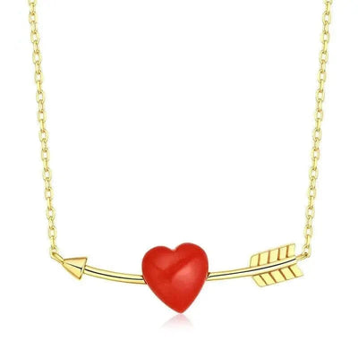 💘 Love's Triumph: Gold Cupid's Arrow Heart Necklace for Her