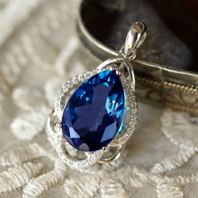 BROOCHITON jewelry Blue Luxury Simulated Royal Blue Zircon Necklace