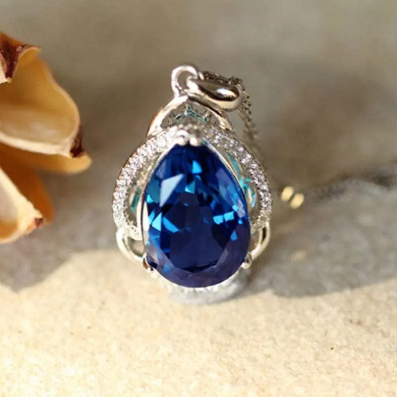 BROOCHITON jewelry Blue Luxury Simulated Royal Blue Zircon Necklace