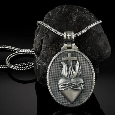BROOCHITON Necklaces BA 5839 Men's heart cross pendant necklace