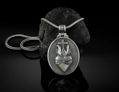 BROOCHITON Necklaces BA 5839 Men's heart cross pendant necklace