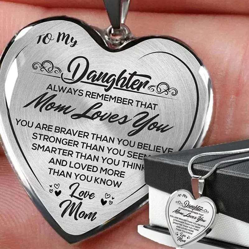 To My Daughter Love Mom Heart Necklace close up view
