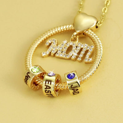 BROOCHITON Necklace Mother's Day Gift Personalized Circle Pendant with Custom Beads Birthstone Pendant on a golden background