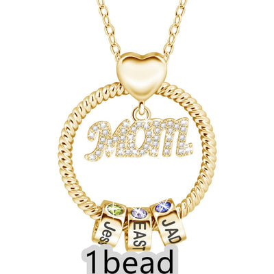 BROOCHITON Necklace Gold / 1bead Mother's Day Gift Personalized Circle Pendant with Custom Beads Birthstone Pendant