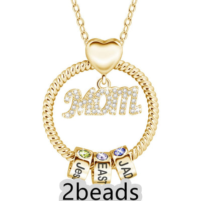 BROOCHITON Necklace Gold / 2beads Mother's Day Gift Personalized Circle Pendant with Custom Beads Birthstone Pendant