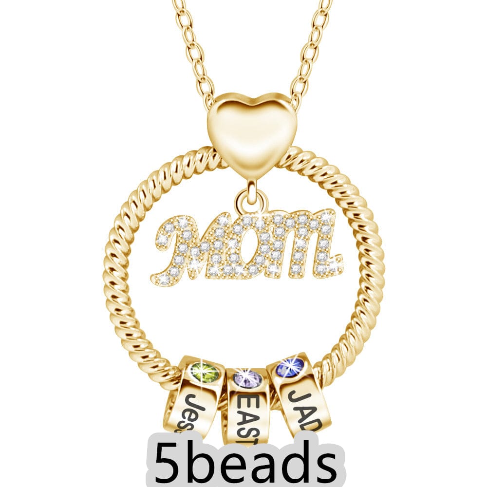 BROOCHITON Necklace Gold / 5beads Mother's Day Gift Personalized Circle Pendant with Custom Beads Birthstone Pendant