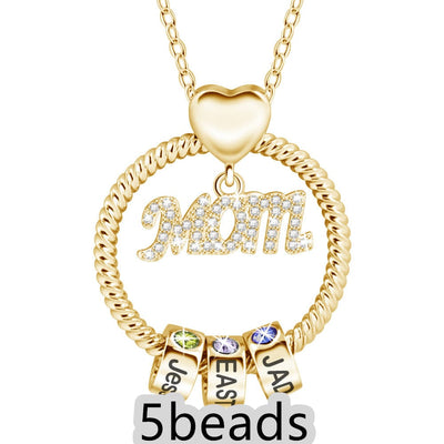 BROOCHITON Necklace Gold / 5beads Mother's Day Gift Personalized Circle Pendant with Custom Beads Birthstone Pendant