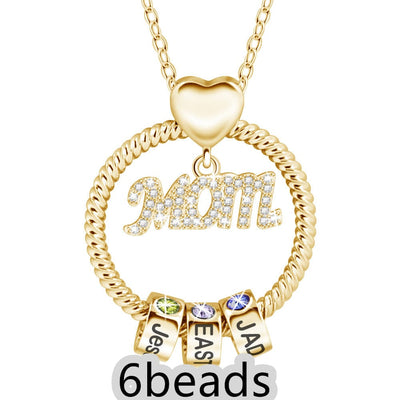 BROOCHITON Necklace Gold / 6beads Mother's Day Gift Personalized Circle Pendant with Custom Beads Birthstone Pendant