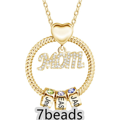 BROOCHITON Necklace Gold / 7beads Mother's Day Gift Personalized Circle Pendant with Custom Beads Birthstone Pendant