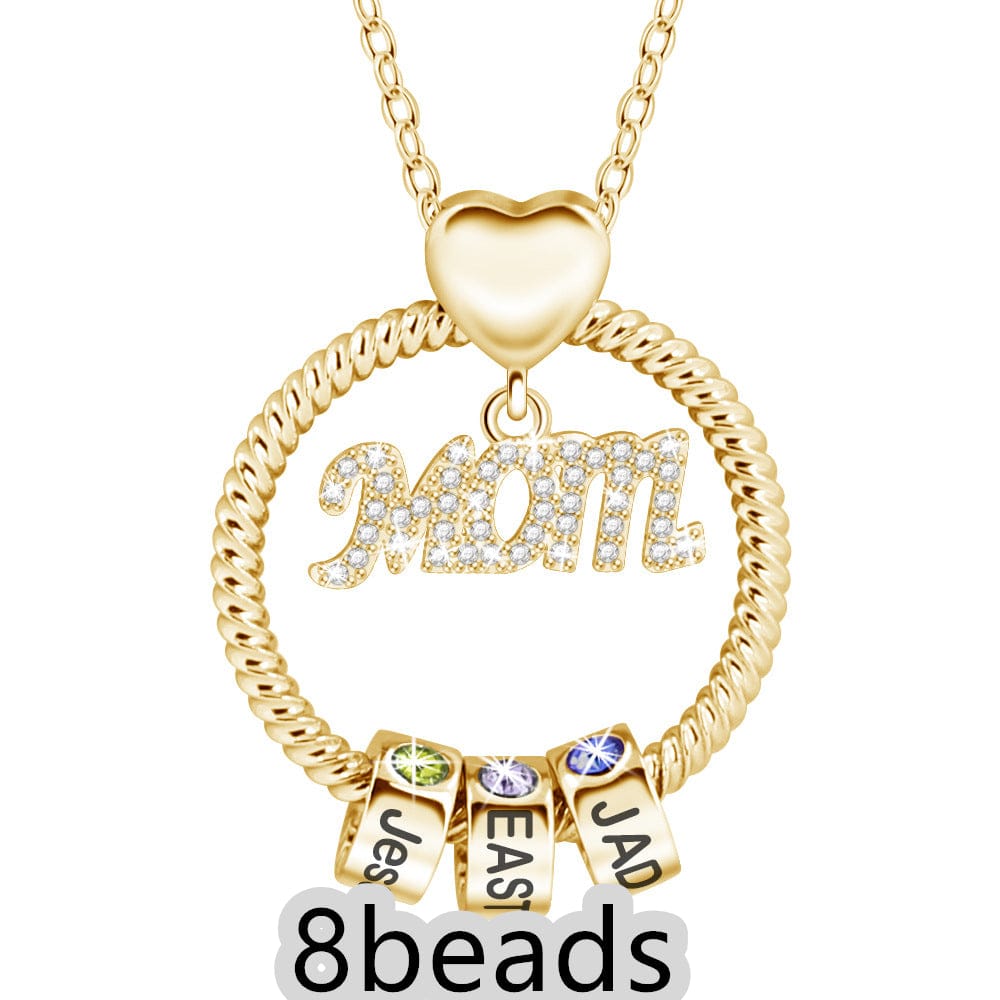 BROOCHITON Necklace Gold / 8beads Mother's Day Gift Personalized Circle Pendant with Custom Beads Birthstone Pendant