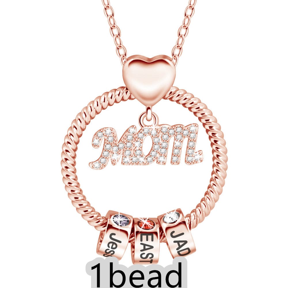 BROOCHITON Necklace Rose Gold / 1bead Mother's Day Gift Personalized Circle Pendant with Custom Beads Birthstone Pendant