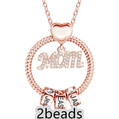 BROOCHITON Necklace Rose Gold / 2beads Mother's Day Gift Personalized Circle Pendant with Custom Beads Birthstone Pendant