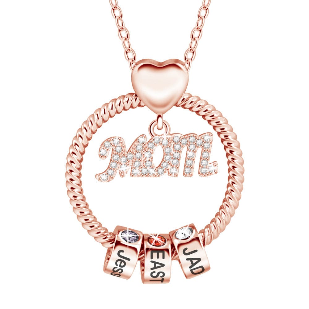 BROOCHITON Necklace Rose Gold / 3 beads Mother's Day Gift Personalized Circle Pendant with Custom Beads Birthstone Pendant