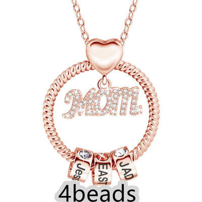 BROOCHITON Necklace Rose Gold / 4beads Mother's Day Gift Personalized Circle Pendant with Custom Beads Birthstone Pendant
