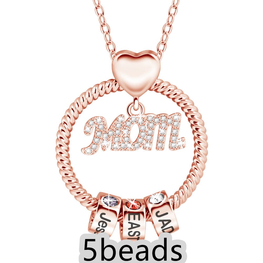 BROOCHITON Necklace Rose Gold / 5beads Mother's Day Gift Personalized Circle Pendant with Custom Beads Birthstone Pendant