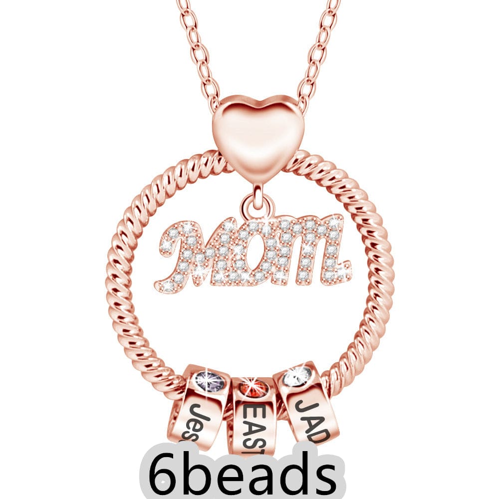 BROOCHITON Necklace Rose Gold / 6beads Mother's Day Gift Personalized Circle Pendant with Custom Beads Birthstone Pendant
