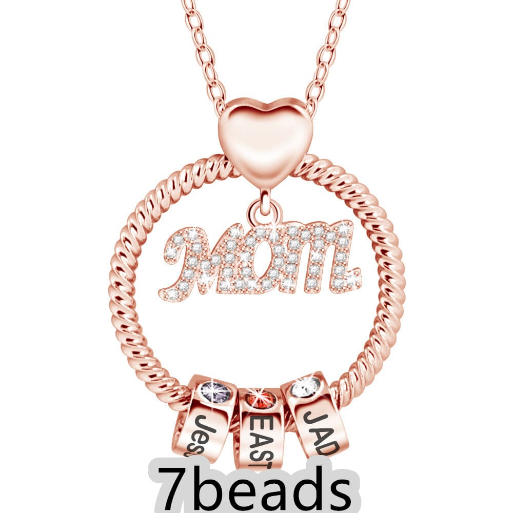 BROOCHITON Necklace Rose Gold / 7beads Mother's Day Gift Personalized Circle Pendant with Custom Beads Birthstone Pendant