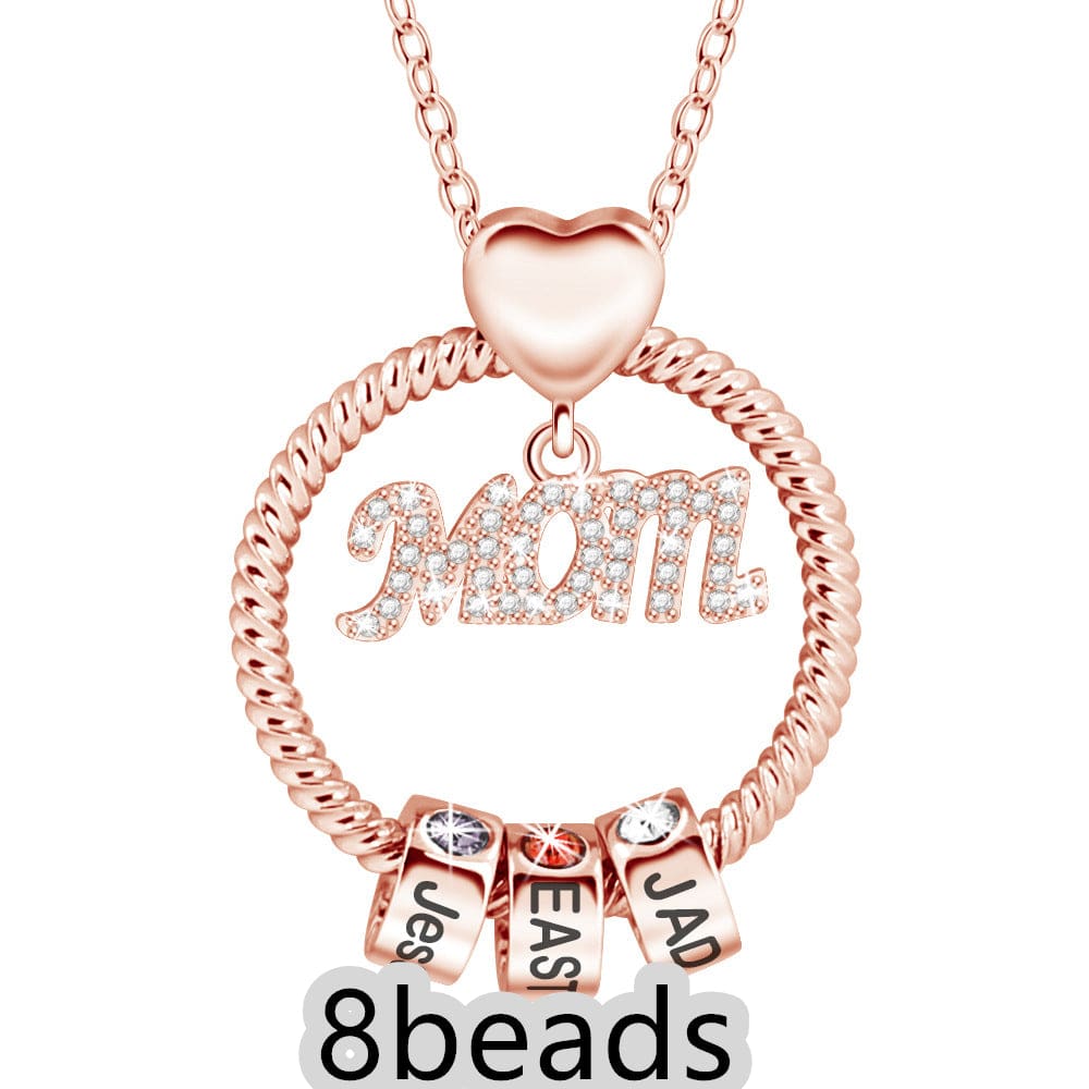 BROOCHITON Necklace Rose Gold / 8beads Mother's Day Gift Personalized Circle Pendant with Custom Beads Birthstone Pendant