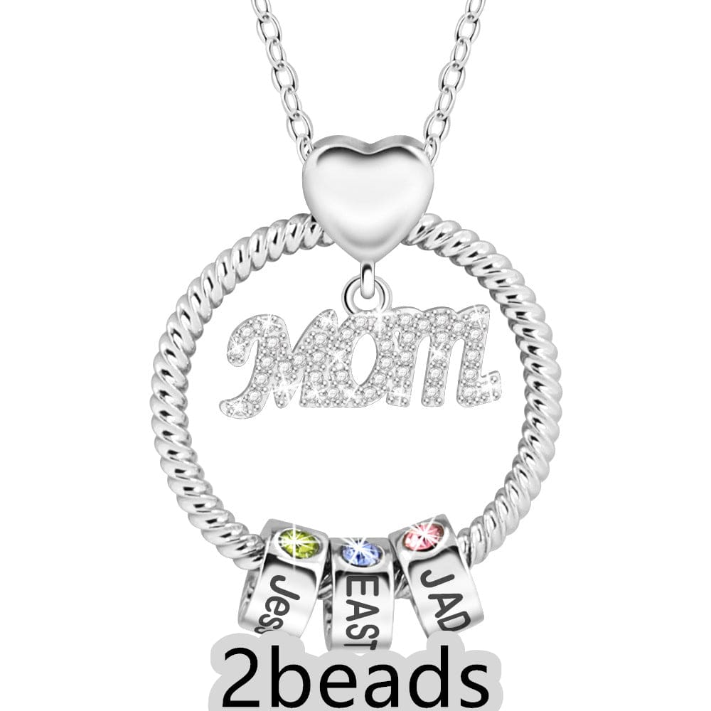 BROOCHITON Necklace Silver / 2beads Mother's Day Gift Personalized Circle Pendant with Custom Beads Birthstone Pendant