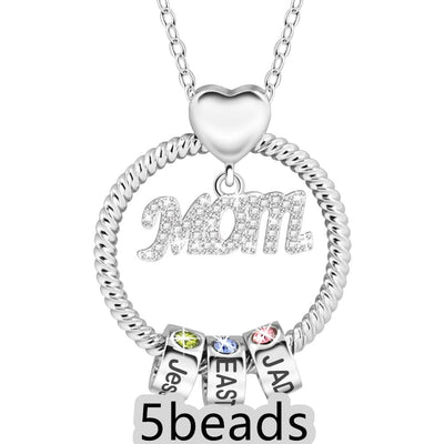 BROOCHITON Necklace Silver / 5beads Mother's Day Gift Personalized Circle Pendant with Custom Beads Birthstone Pendant