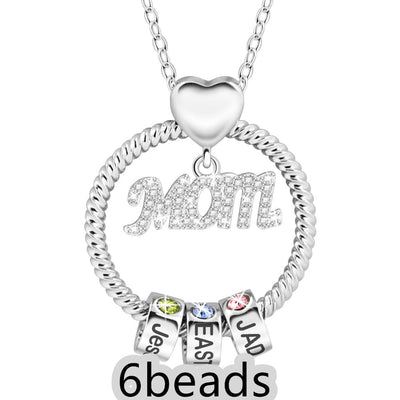 BROOCHITON Necklace Silver / 6beads Mother's Day Gift Personalized Circle Pendant with Custom Beads Birthstone Pendant