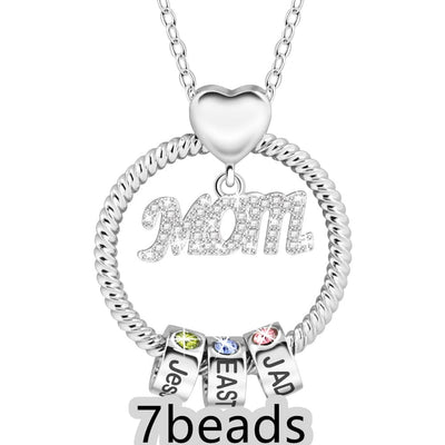 BROOCHITON Necklace Silver / 7beads Mother's Day Gift Personalized Circle Pendant with Custom Beads Birthstone Pendant