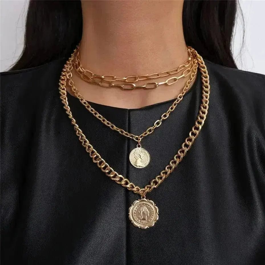 BROOCHITON Necklaces D Multi-layer Medal Pendant Necklace