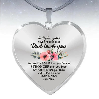 BROOCHITON Necklaces 3 "Never Forget that Dad Loves You" Silver Heart Necklace