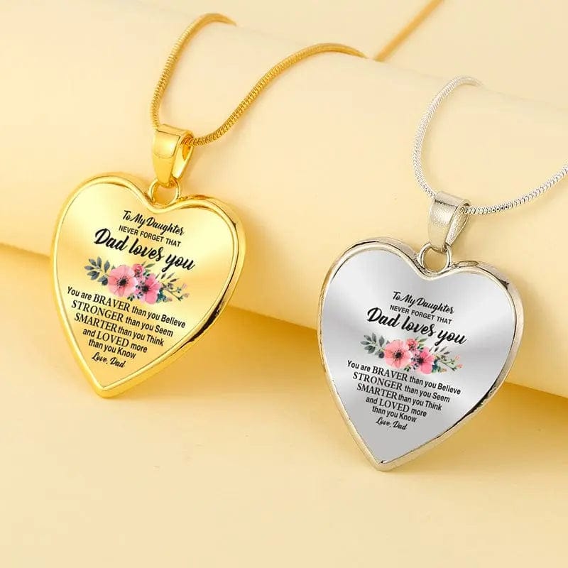 BROOCHITON Necklaces "Never Forget that Dad Loves You" Flower Heart Necklace