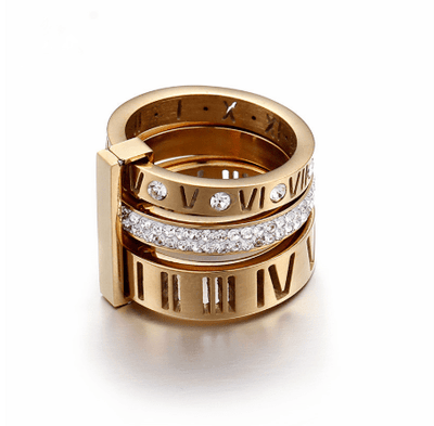 BROOCHITON Rings Gold / 6 New Fashion Roman Wild Titanium Steel Plated Letter Ring