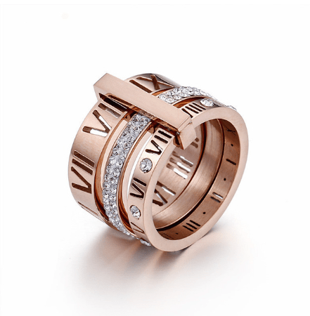 BROOCHITON Rings Rose gold / 6 New Fashion Roman Wild Titanium Steel Plated Letter Ring