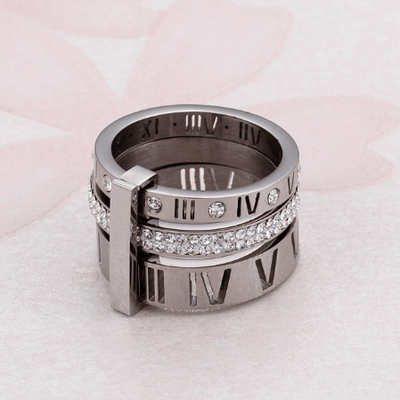 BROOCHITON Rings Steel / 6 New Fashion Roman Wild Titanium Steel Plated Letter Ring