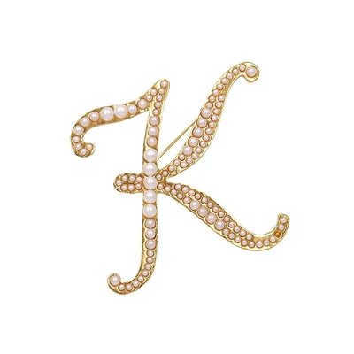 BROOCHITON Brooches Pearl English letter brooch Pin letter K on a white background