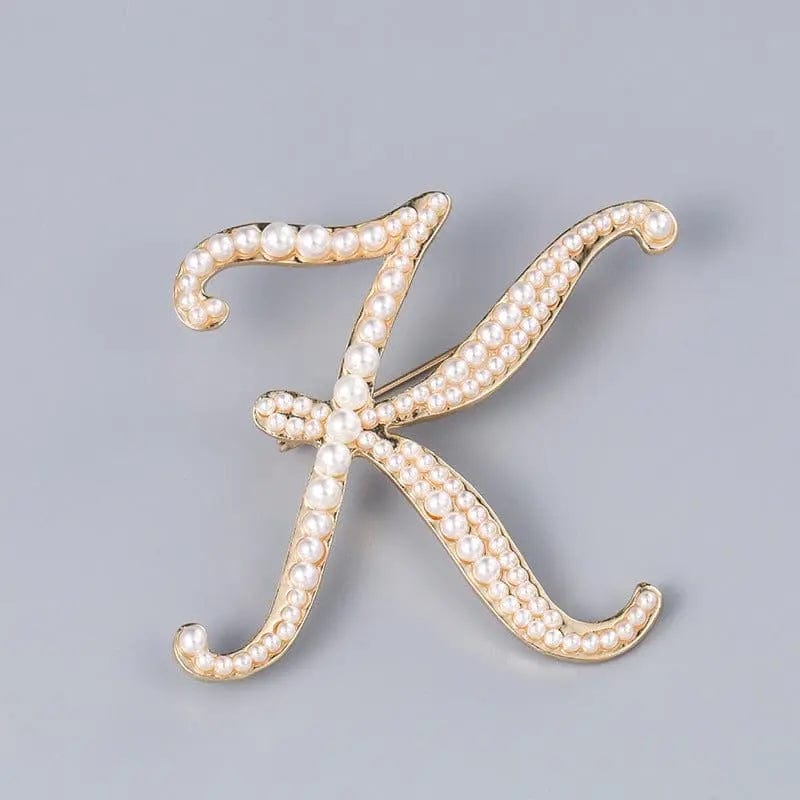 BROOCHITON Brooches Letter K Pearl English letter brooch Pin