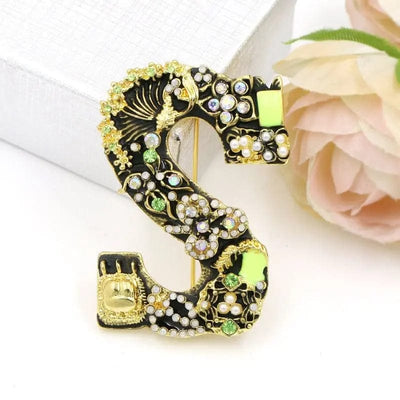 BROOCHITON Brooches Letter S Pearl English letter brooch Pin