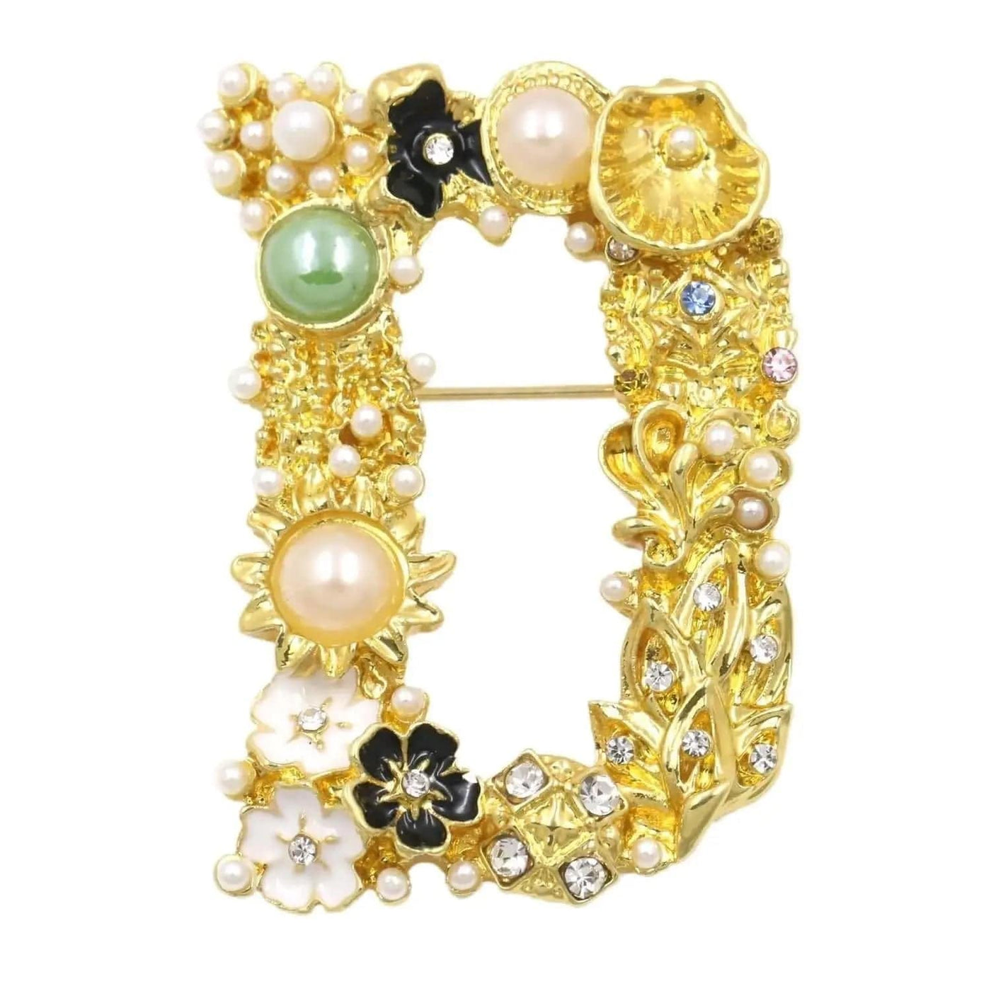 BROOCHITON Brooches The letter D Pearl English letter brooch Pin