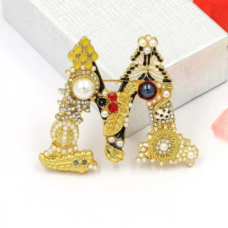 BROOCHITON Brooches The letter M Pearl English letter brooch Pin