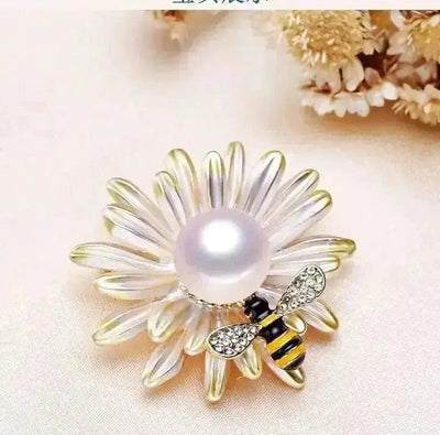 BROOCHITON Brooches White pearl Pearl Flower Bee Brooch