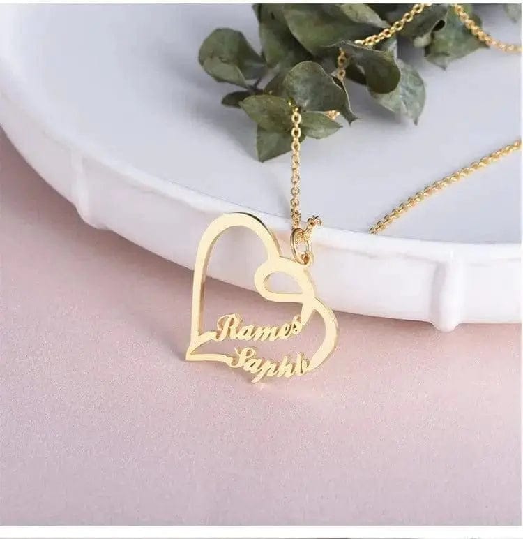 BROOCHITON Necklaces Golden Personalized Heart-shaped Letter Necklace hanging on plate edge