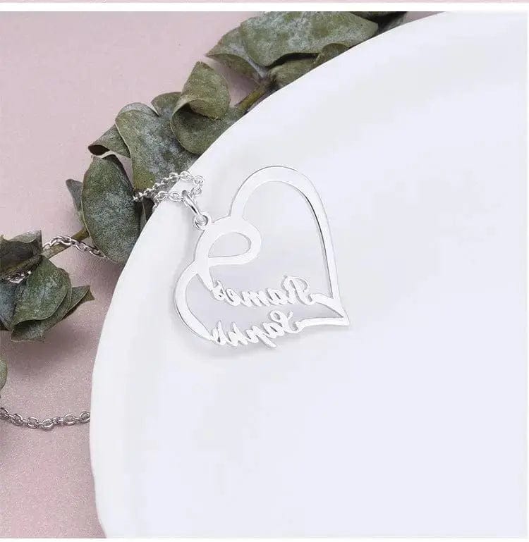 BROOCHITON Necklaces Silver Personalized Heart-shaped Letter Necklace on a white plate