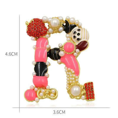 BROOCHITON Brooches The letter R Pearl English letter brooch Pin