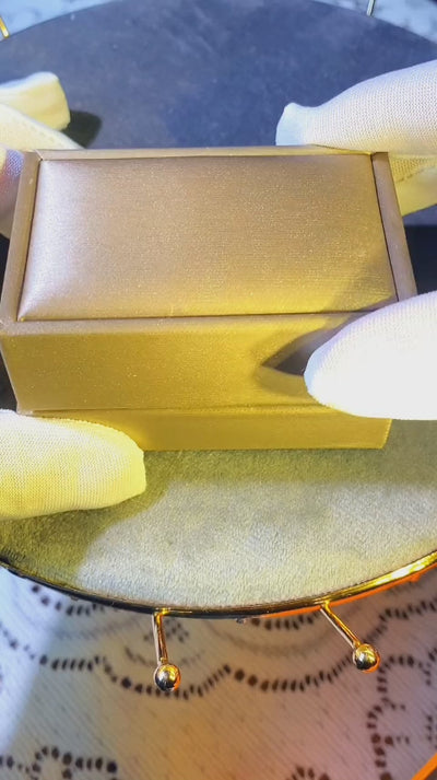 video of Pineapple-shaped earrings with pearl details in a box and then jewelry cart 