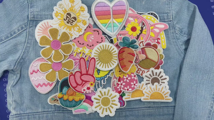 Cute Pink Aesthetic Embroidered Patch – Iron-On Butterfly, Rainbow, Heart, and Flower Designs for Jackets &amp; DIY Clothing