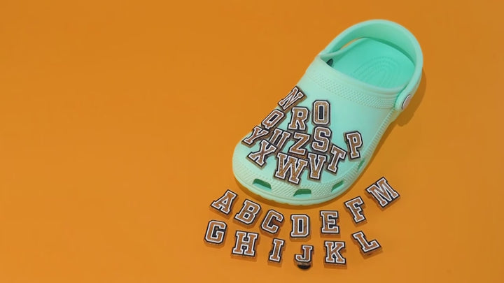 Gold Glitter Alphabet Shoe Charms (26pc A–Z) — Letters for Clogs &amp; Bags