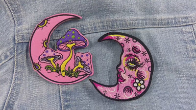 Video of a Collection of colorful patches with various designs and text.