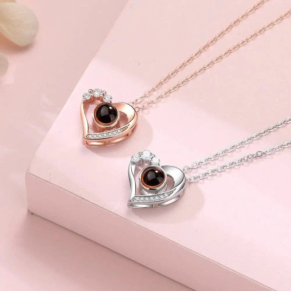 BROOCHITON Necklaces Projection Heart-shape Silver Necklace white and rose gold